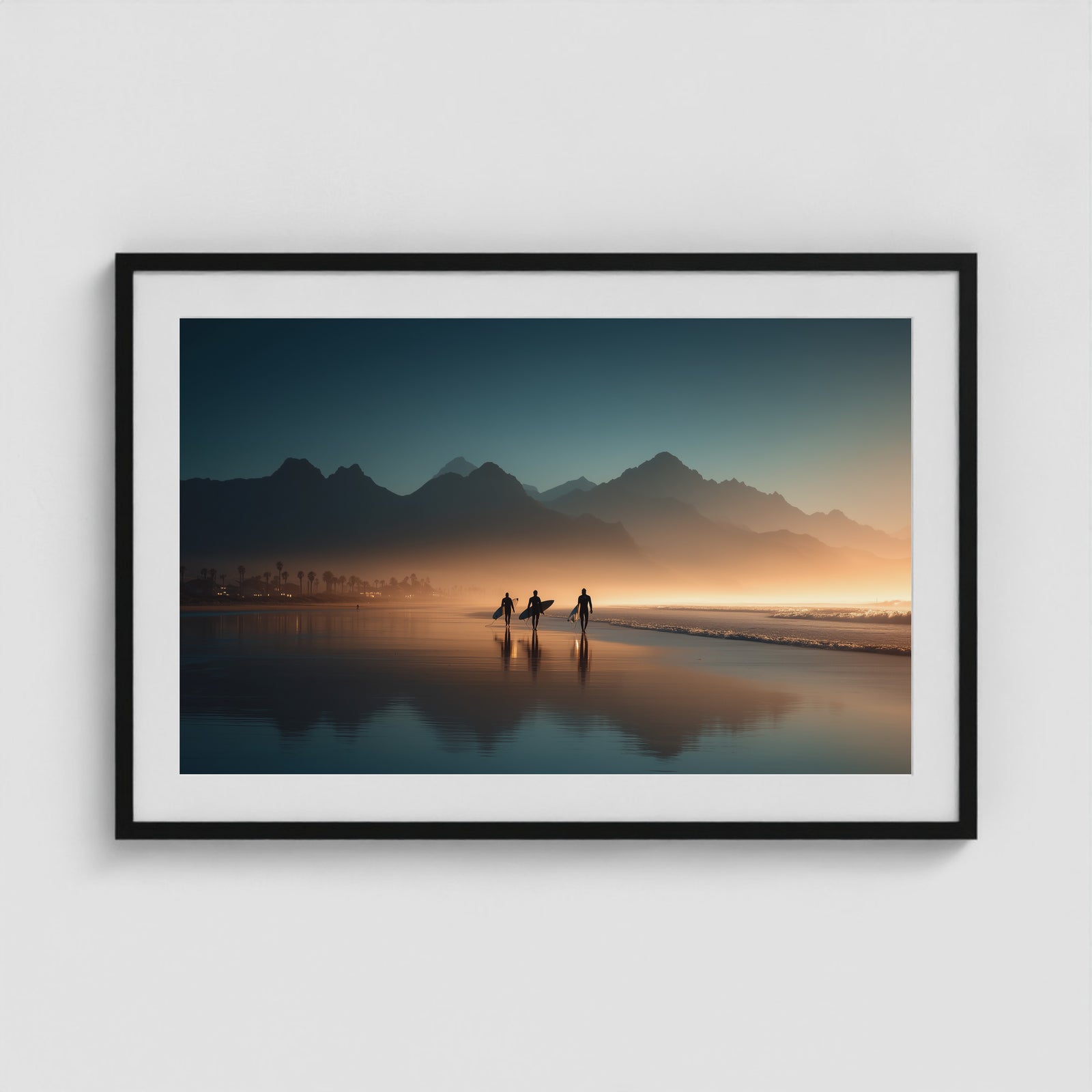 Cape Town Sunset Surf 36x24 Black Landscape Box Frame