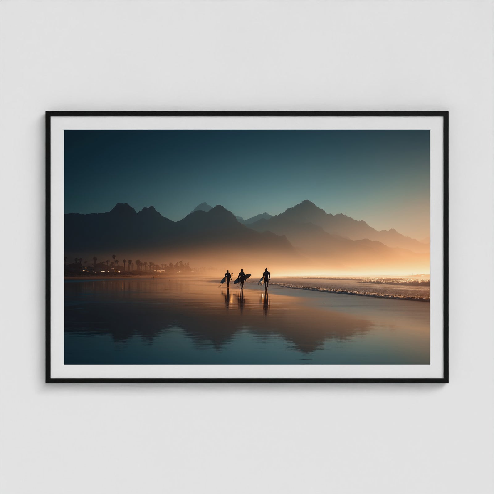 Cape Town Sunset Surf 60x40 Black Landscape Box Frame