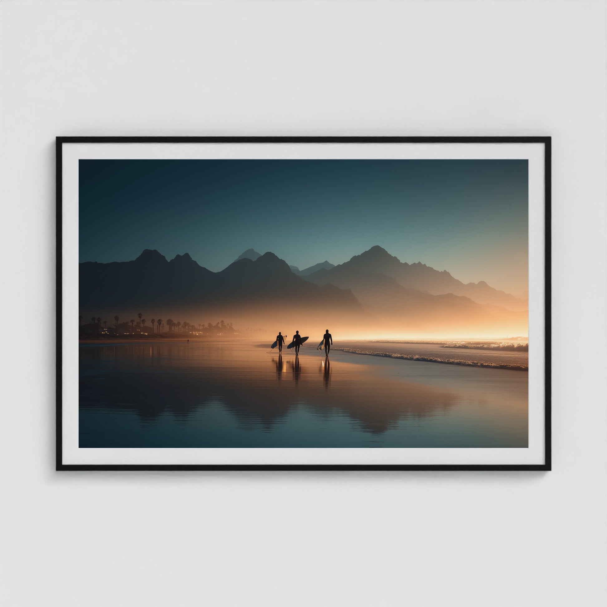 Cape Town Sunset Surf 60x40 Black Landscape Box Frame