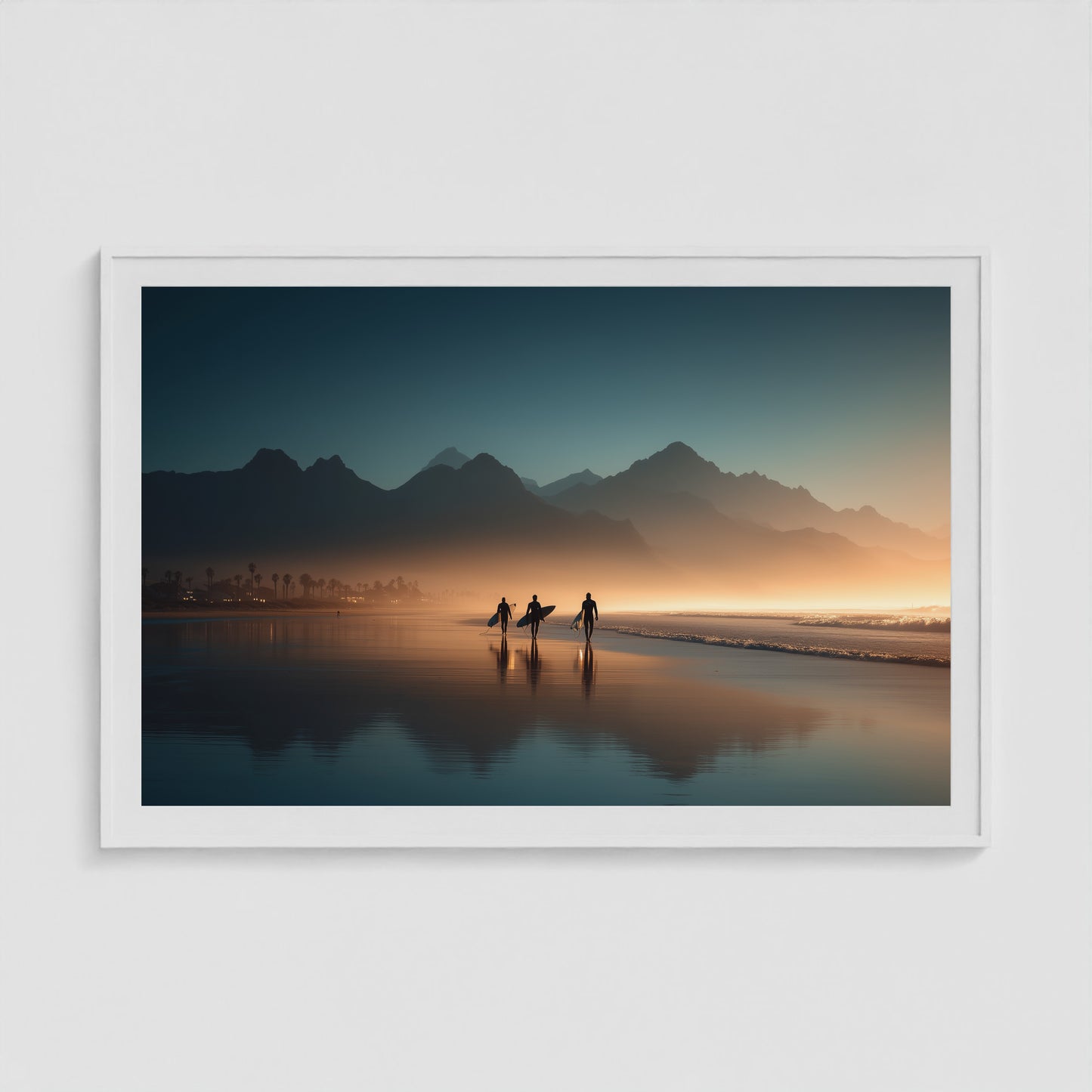 Cape Town Sunset Surf 60x40 White Landscape Box Frame