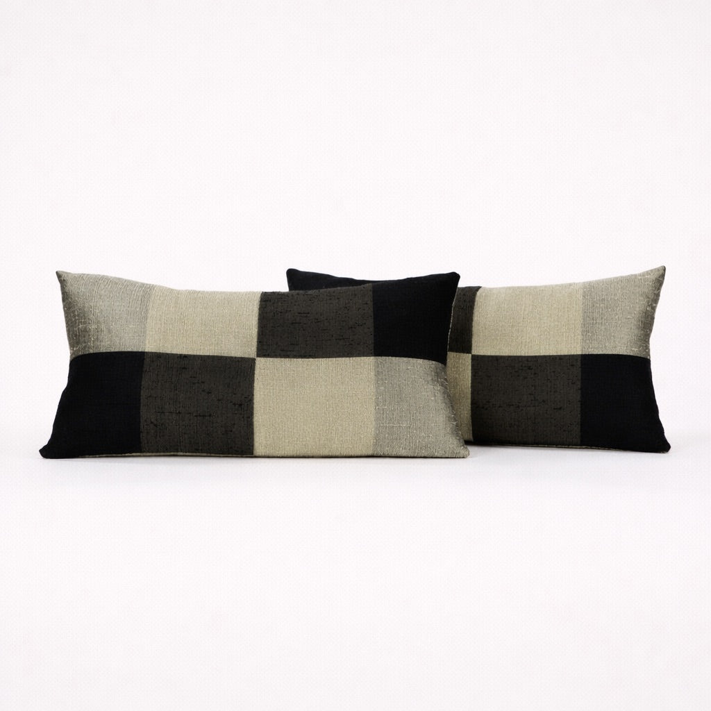 Silk Colorblock Lumbar Pillows Pair