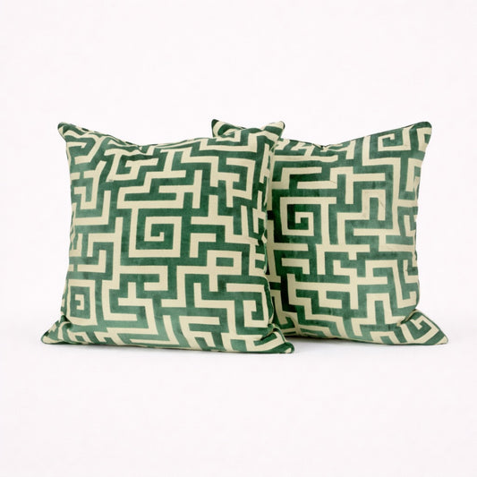 Green Maze Velvet Pillows Pair