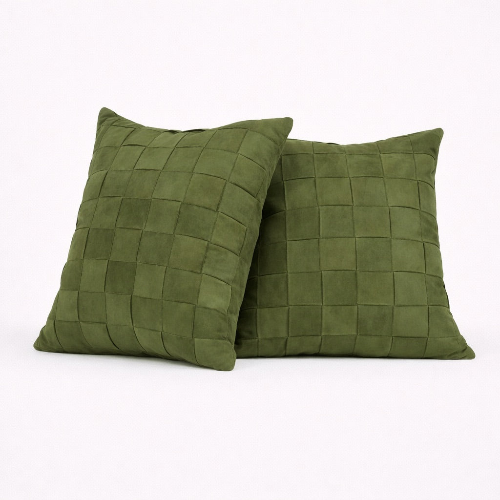 Olive Woven Suede Pillows Pair