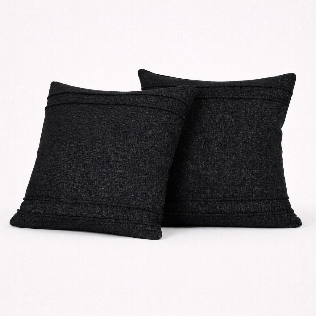 Charcoal Tweed and Velvet Pillows Pair