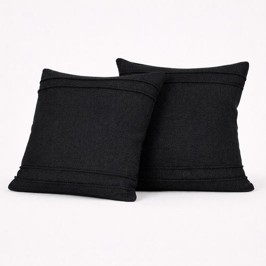 Charcoal Tweed and Velvet Pillows Pair
