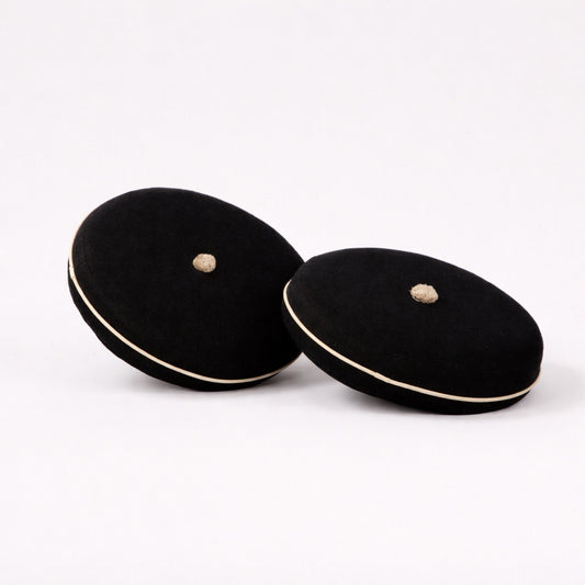 Black Wool Button Pillows Pair