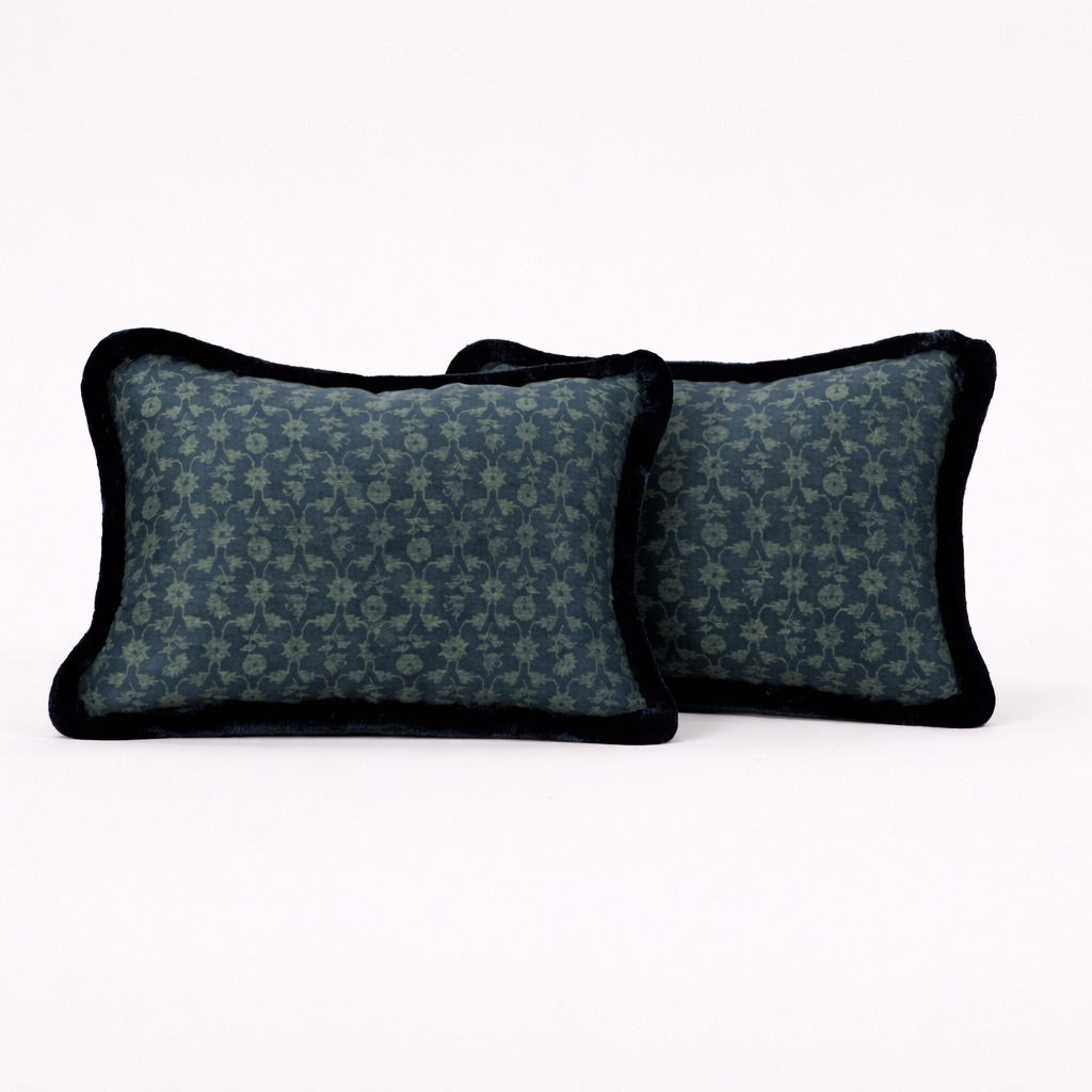 Teal Damask Velvet Pillows Pair