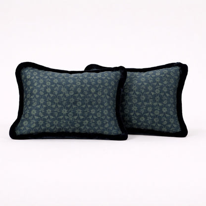 Teal Damask Velvet Pillows Pair