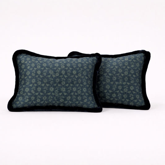 Teal Damask Velvet Pillows Pair