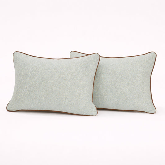 Seafoam Pillows with Cognac Trim Pair