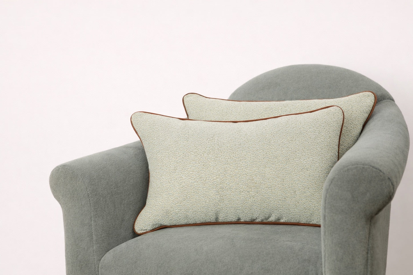 Seafoam Pillows with Cognac Trim Pair