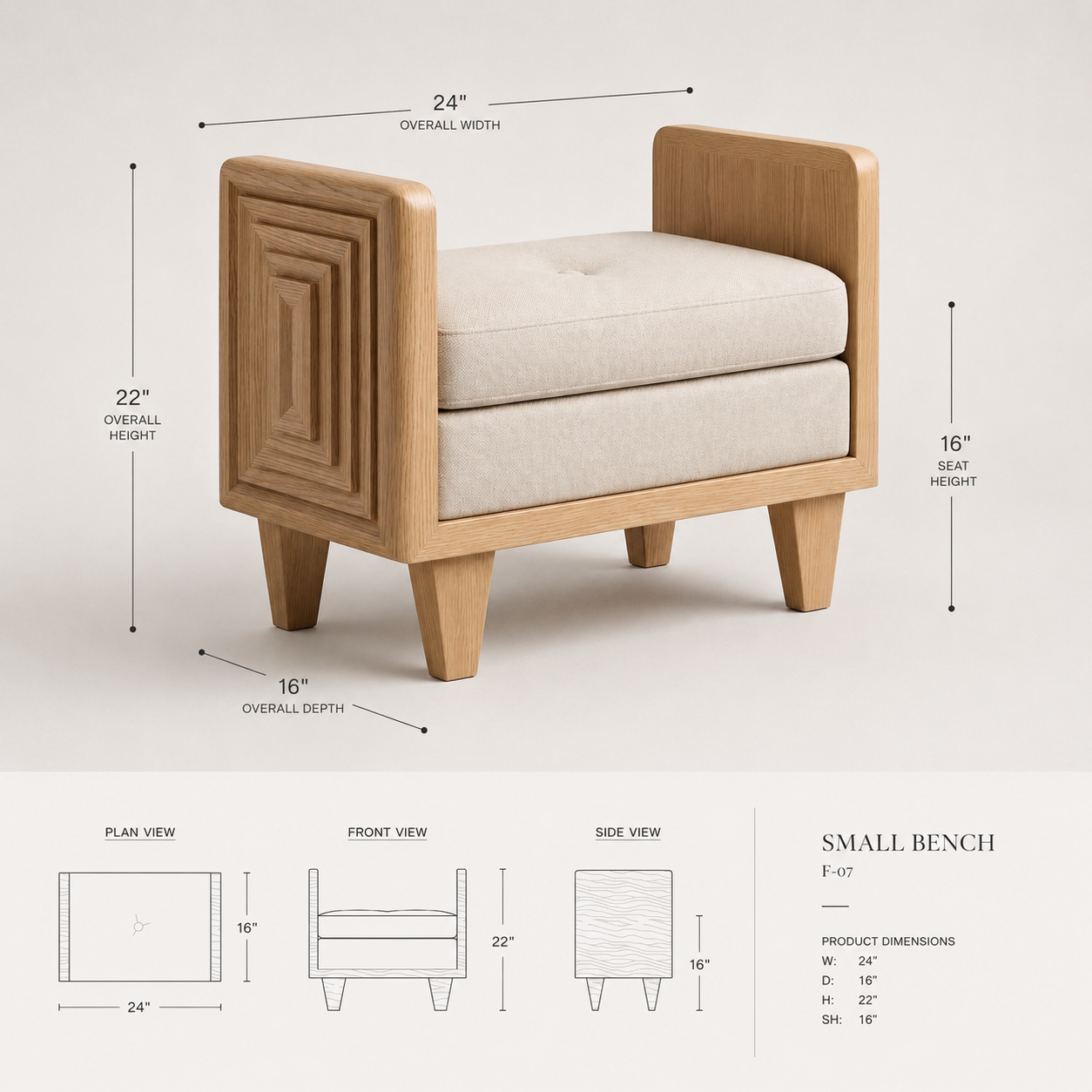 Modernist custom bench styled in a refined entryway interior setting.