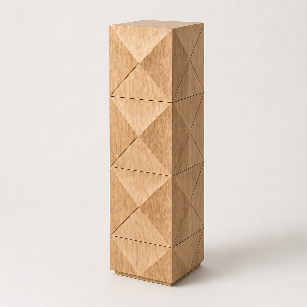 Bespoke wooden plinth stand highlighting the exquisite natural grain variations.