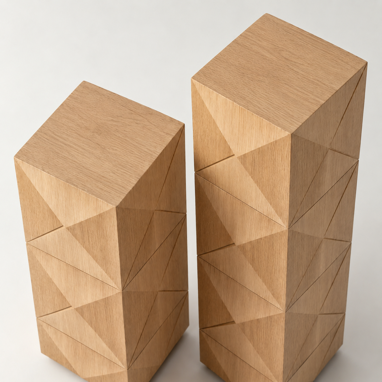 Detailed view of the customized finish on a high-end wood-paneled display pedestal.