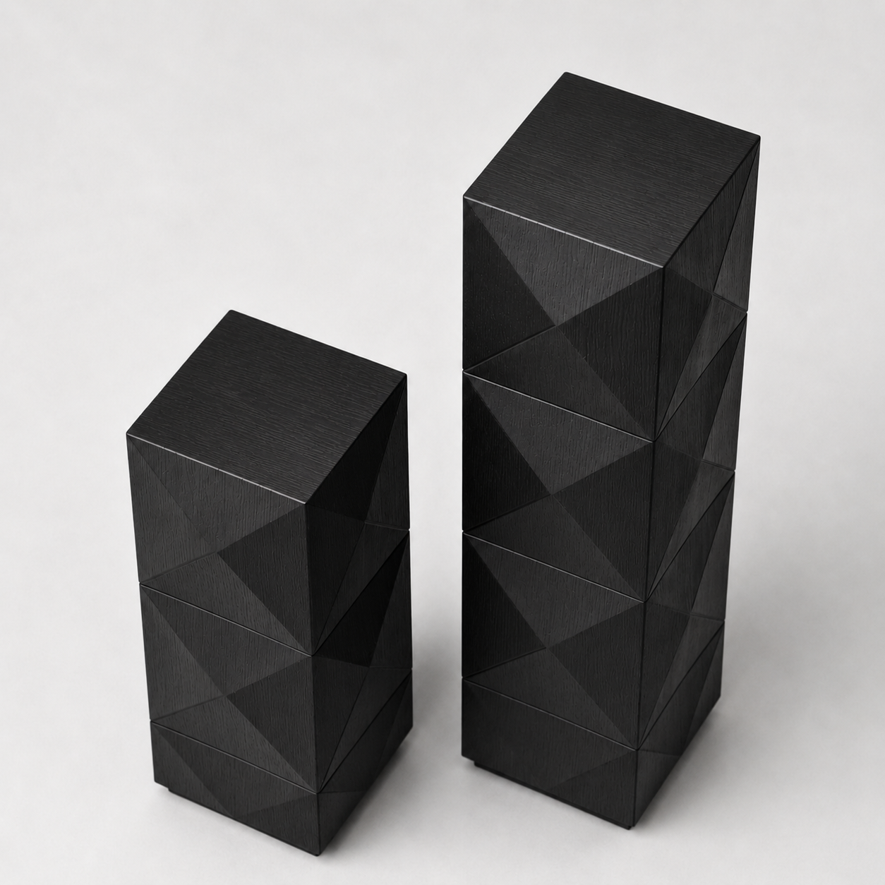 Close-up of the elegant chevron wood grain construction on a custom display column.