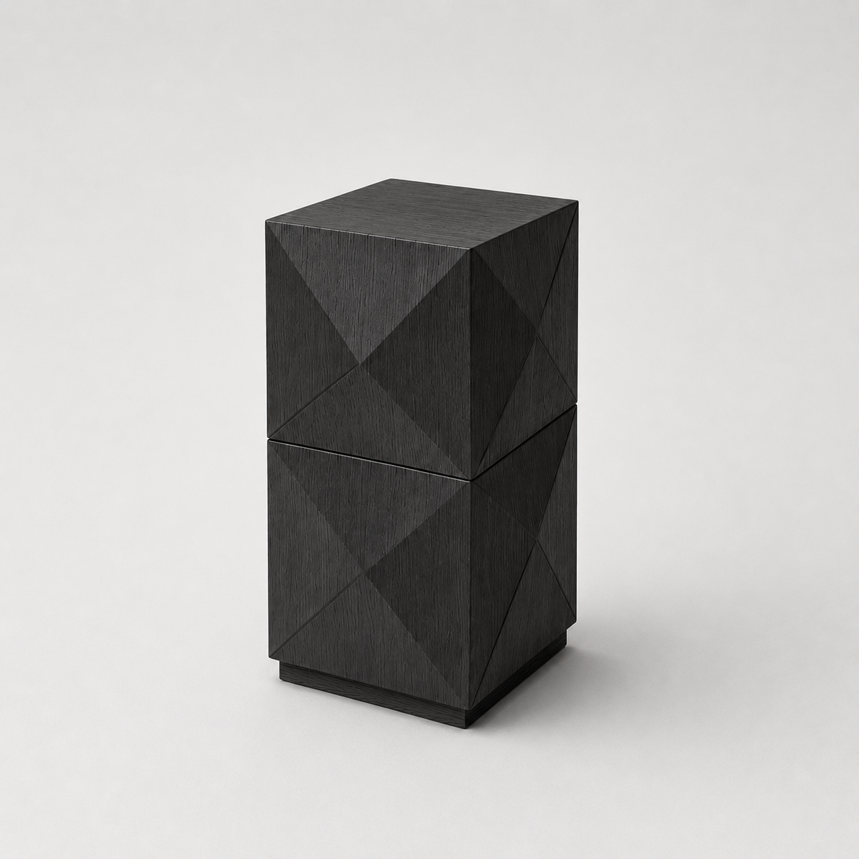 Architectural tall wooden plinth stand designed for luxury gallery and home curation.