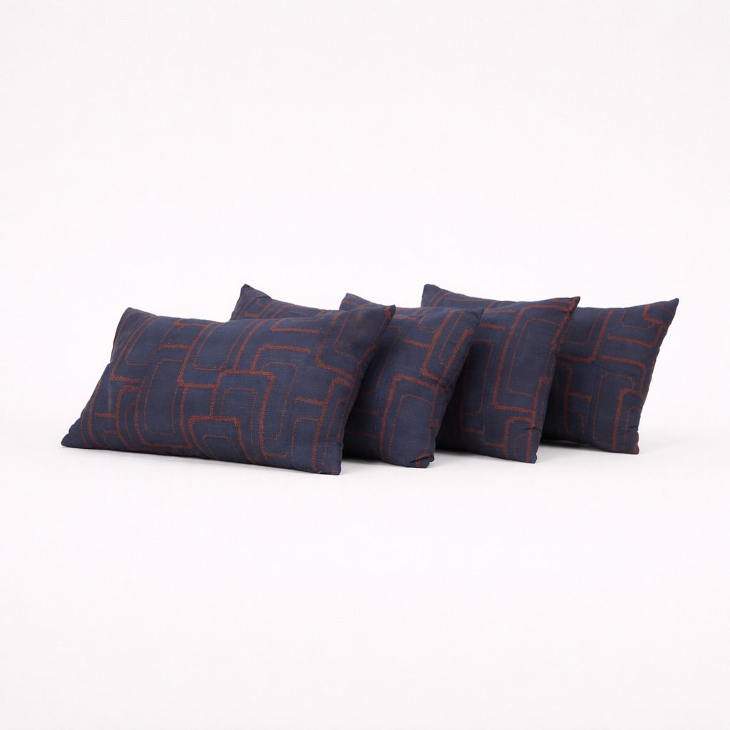 Navy and Copper Geometric Pillows Set of 4