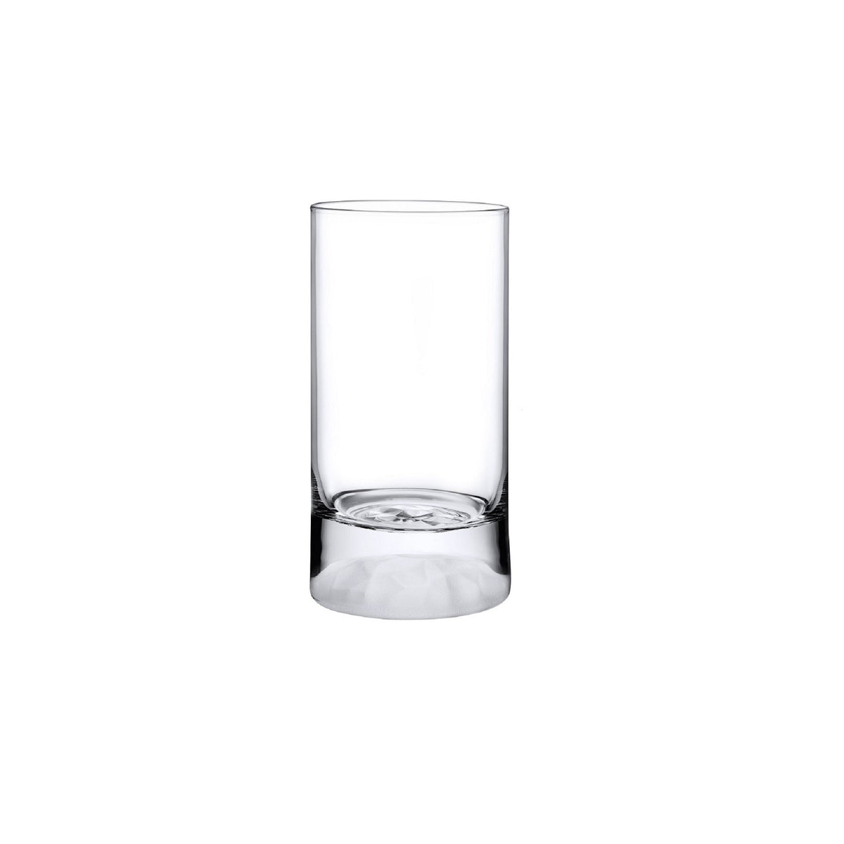Close-up of a Club Ice highball glass, highlighting the solid glass base with its light-catching ice texture.