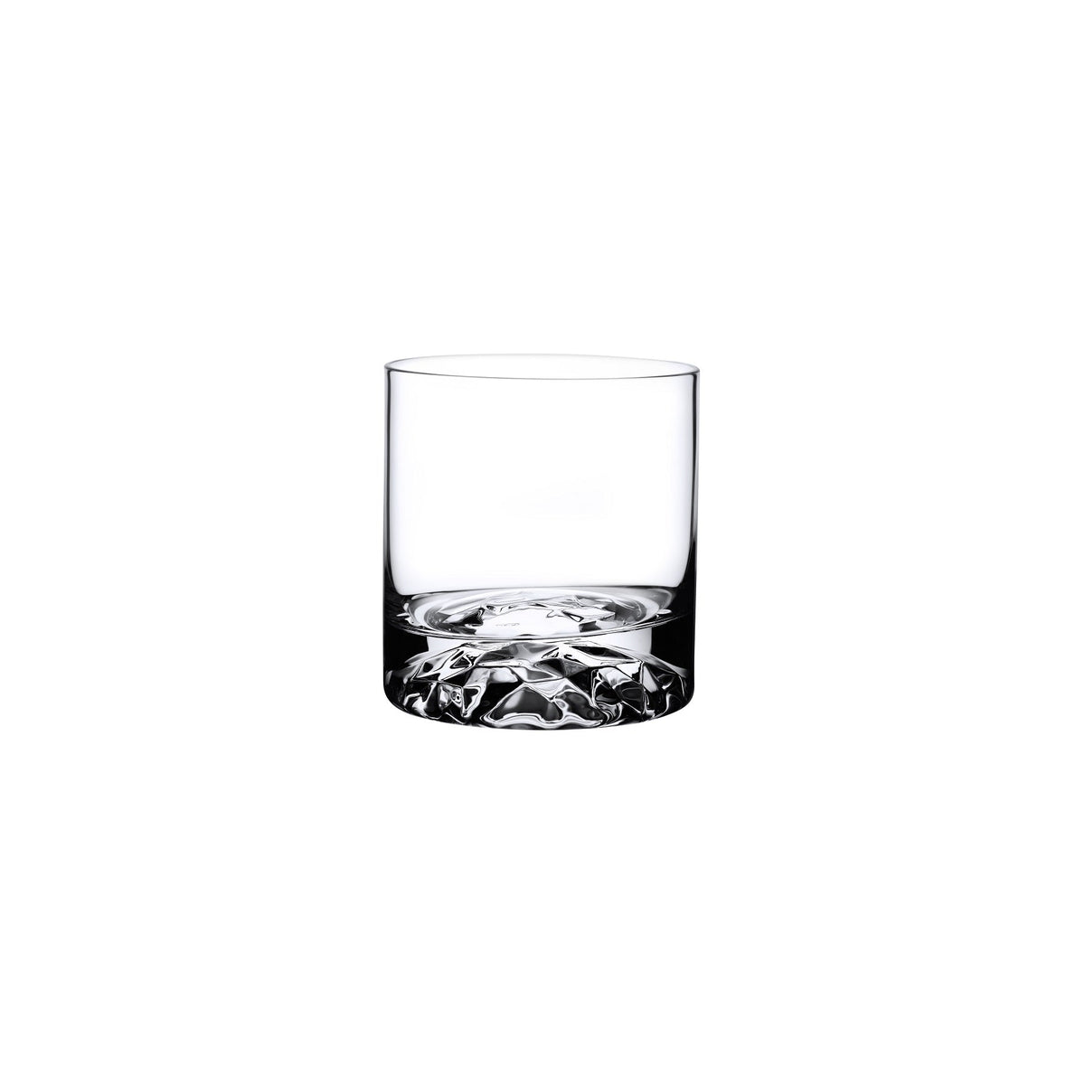 Detailed view of a single modern lead-free crystal whisky glass showing its heavy base.