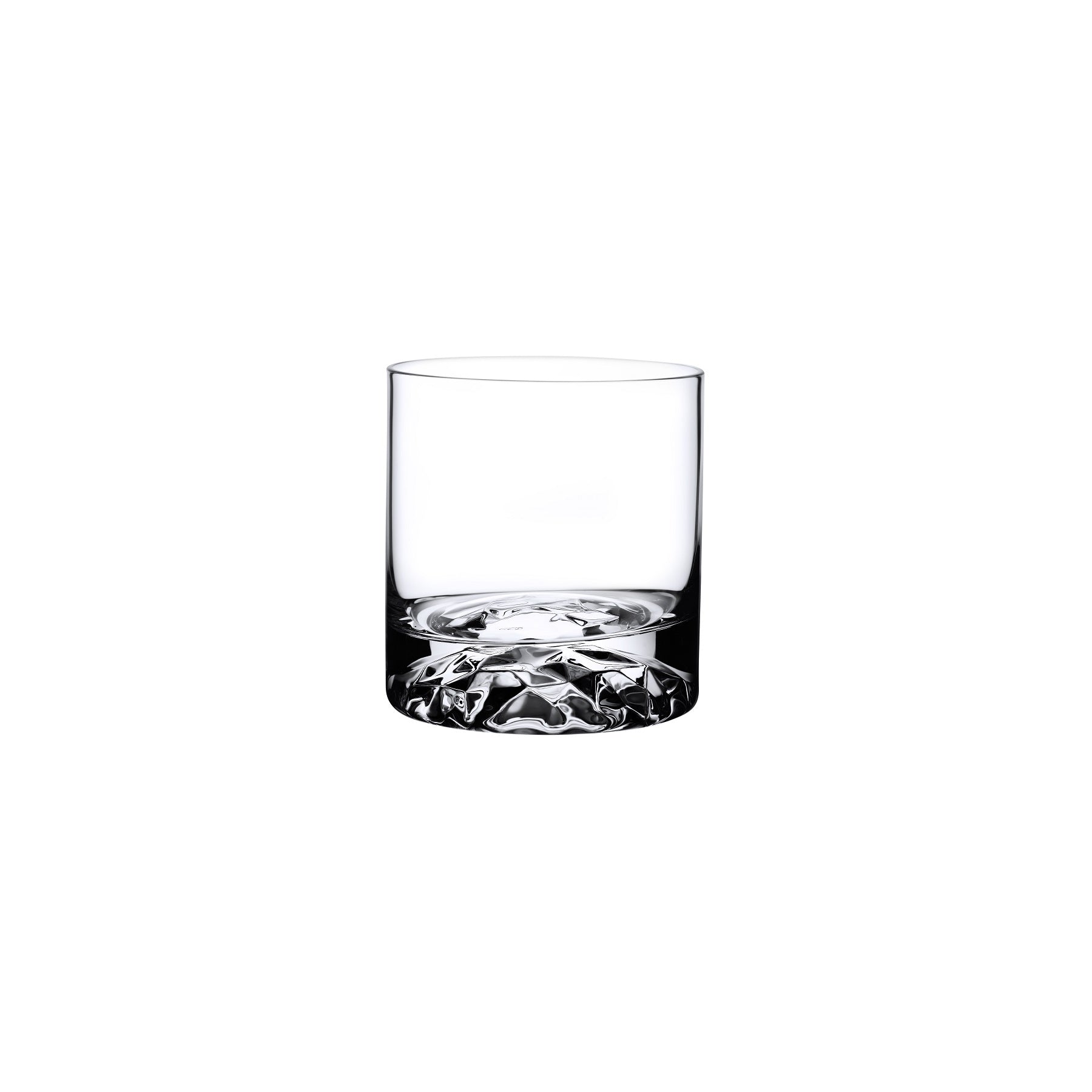 Detailed view of a single modern lead-free crystal whisky glass showing its heavy base.