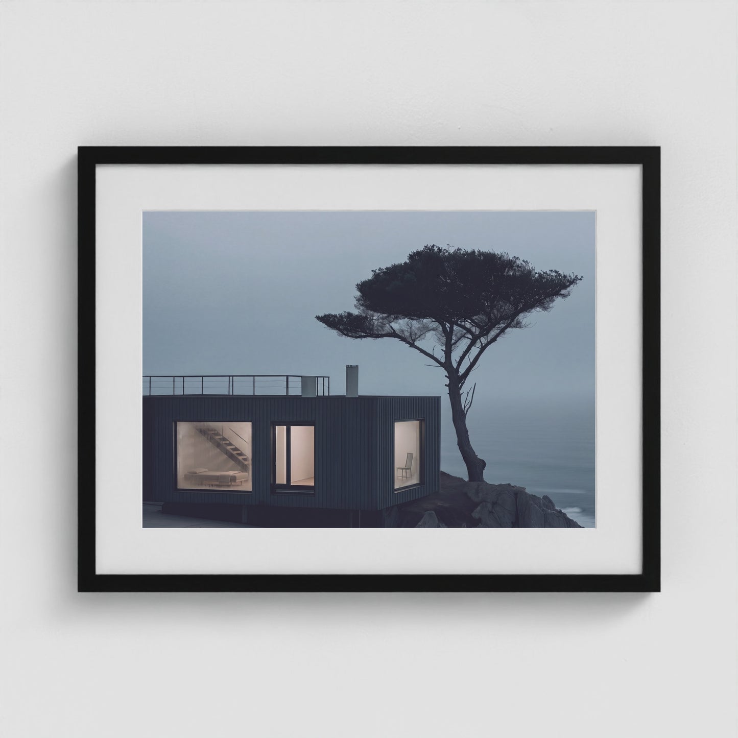 Coastal Cabin 24x18 Black Landscape Box Frame