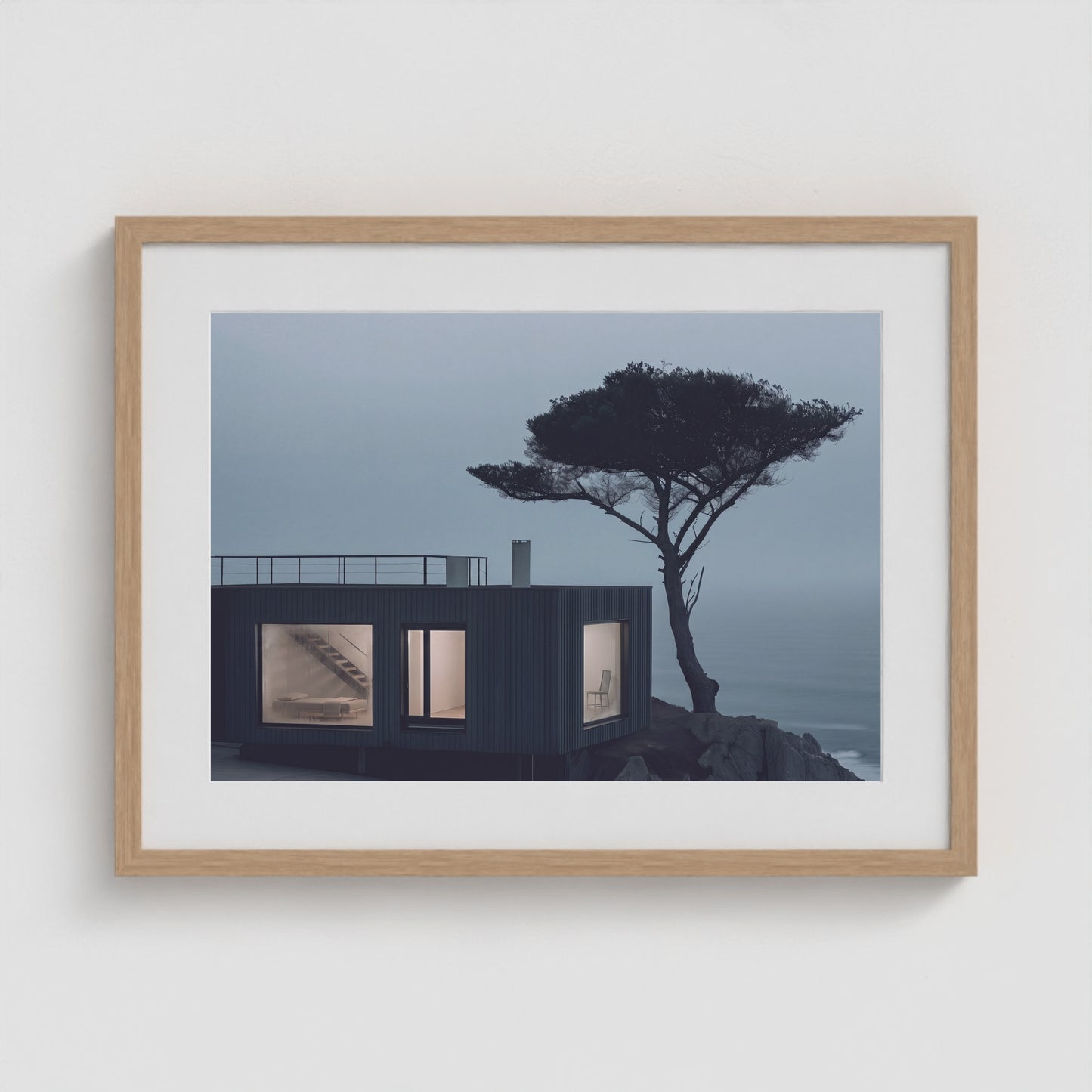 Coastal Cabin 24x18 Natural Landscape Box Frame
