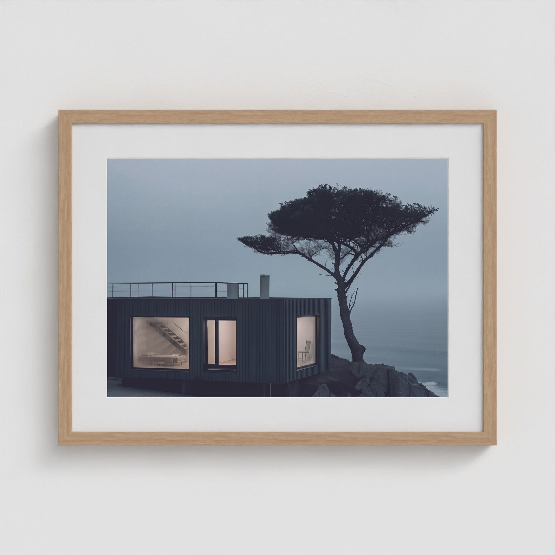 Coastal Cabin 24x18 Natural Landscape Box Frame