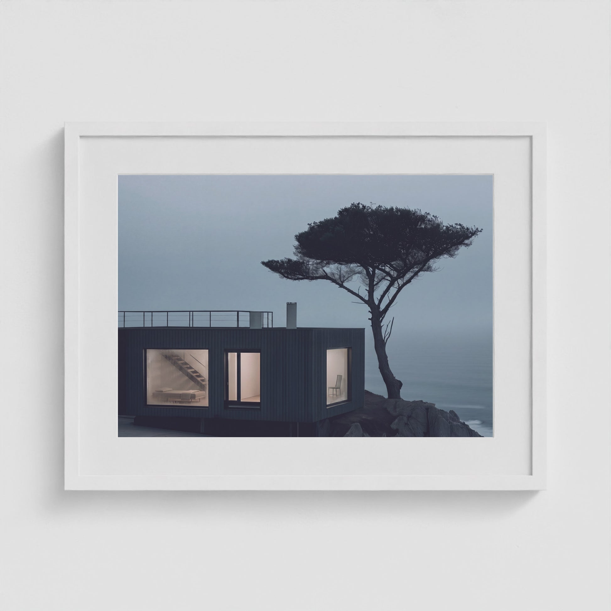 Coastal Cabin 24x18 White Landscape Box Frame
