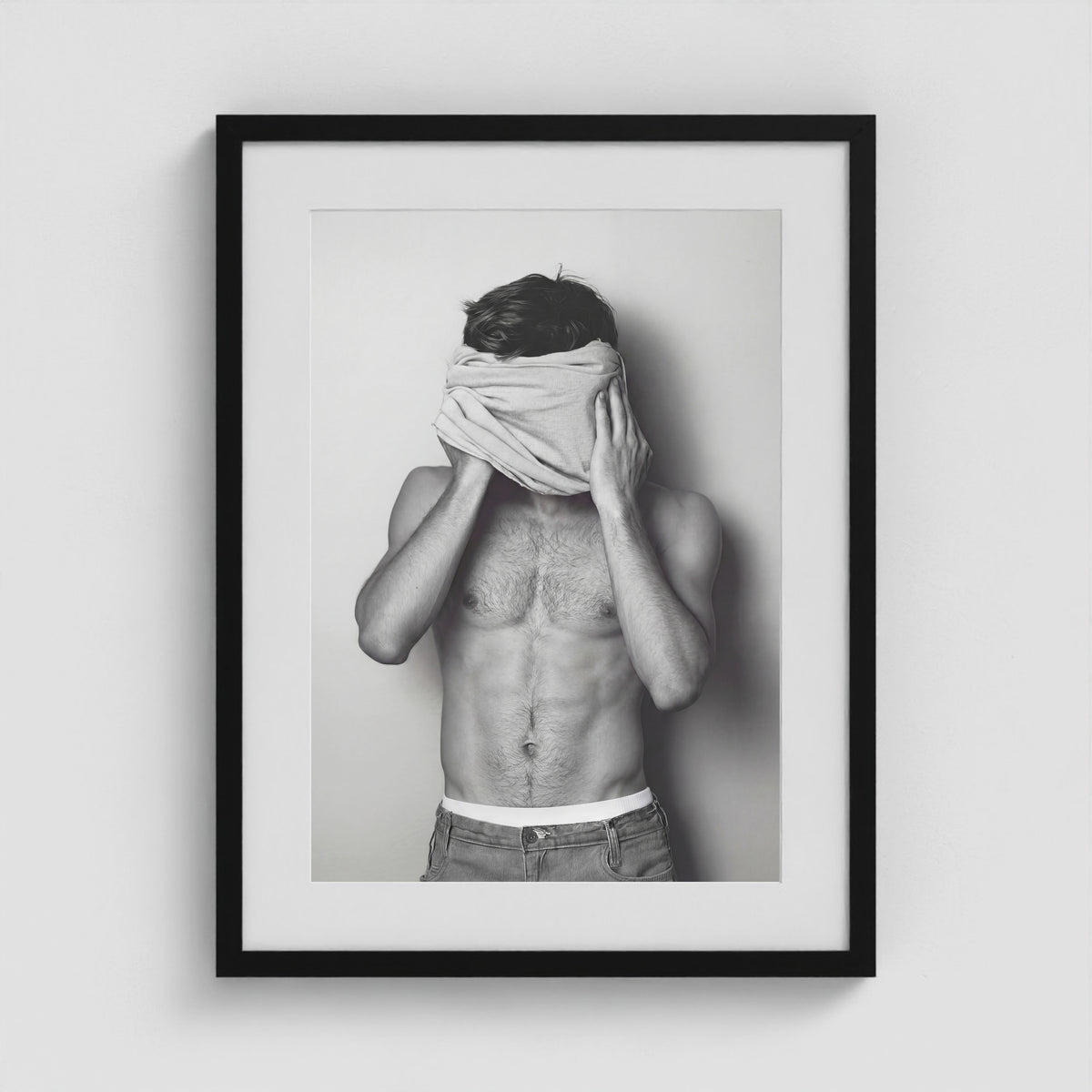 Concealed Male Portrait in Tonal Black and White 18x24 Black Box Frame Mockup