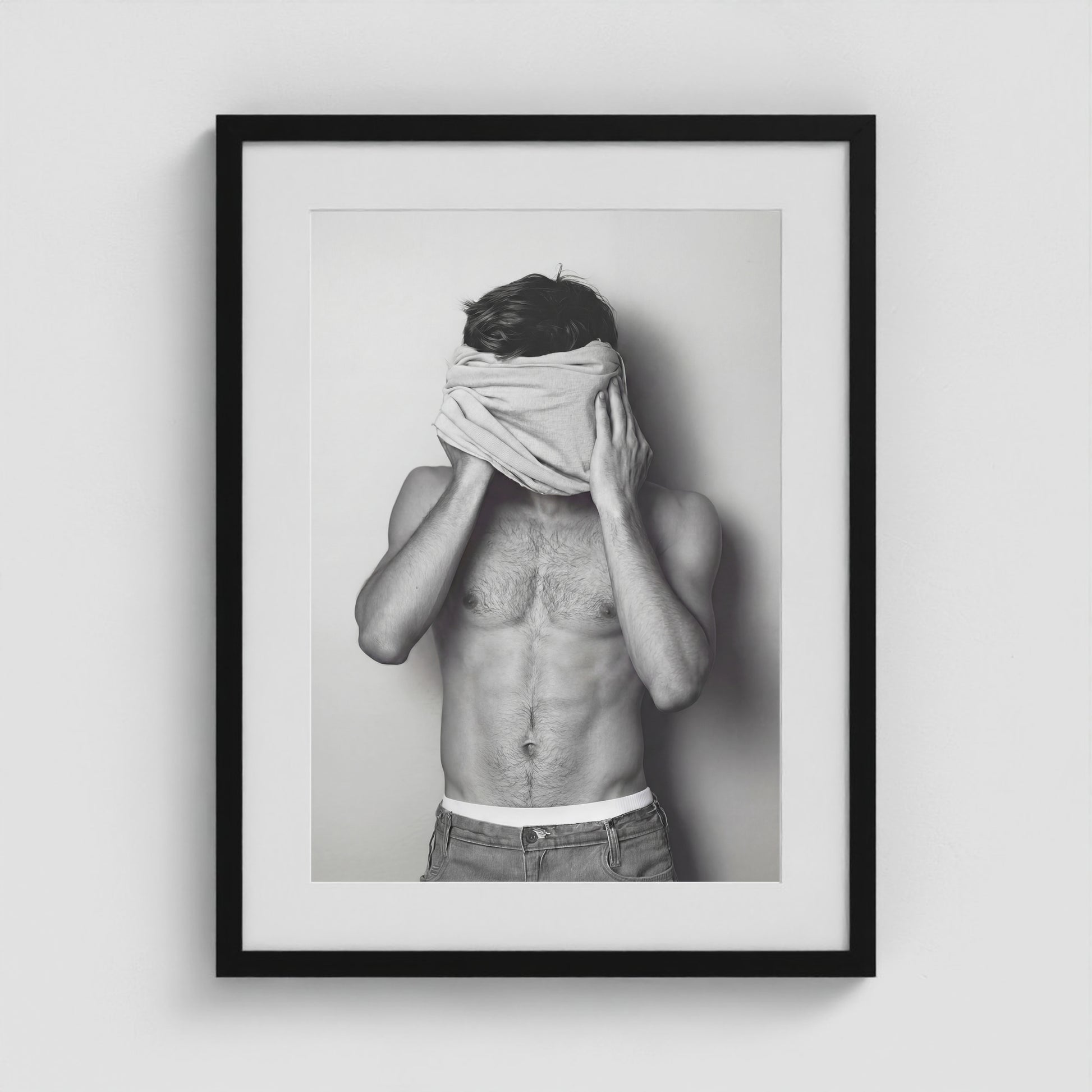 Concealed Male Portrait in Tonal Black and White 18x24 Black Box Frame Mockup