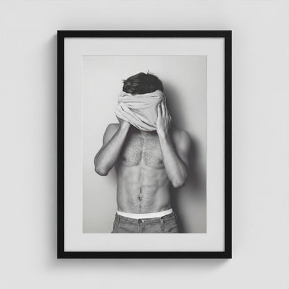 Concealed Male Portrait in Tonal Black and White 18x24 Black Box Frame Mockup