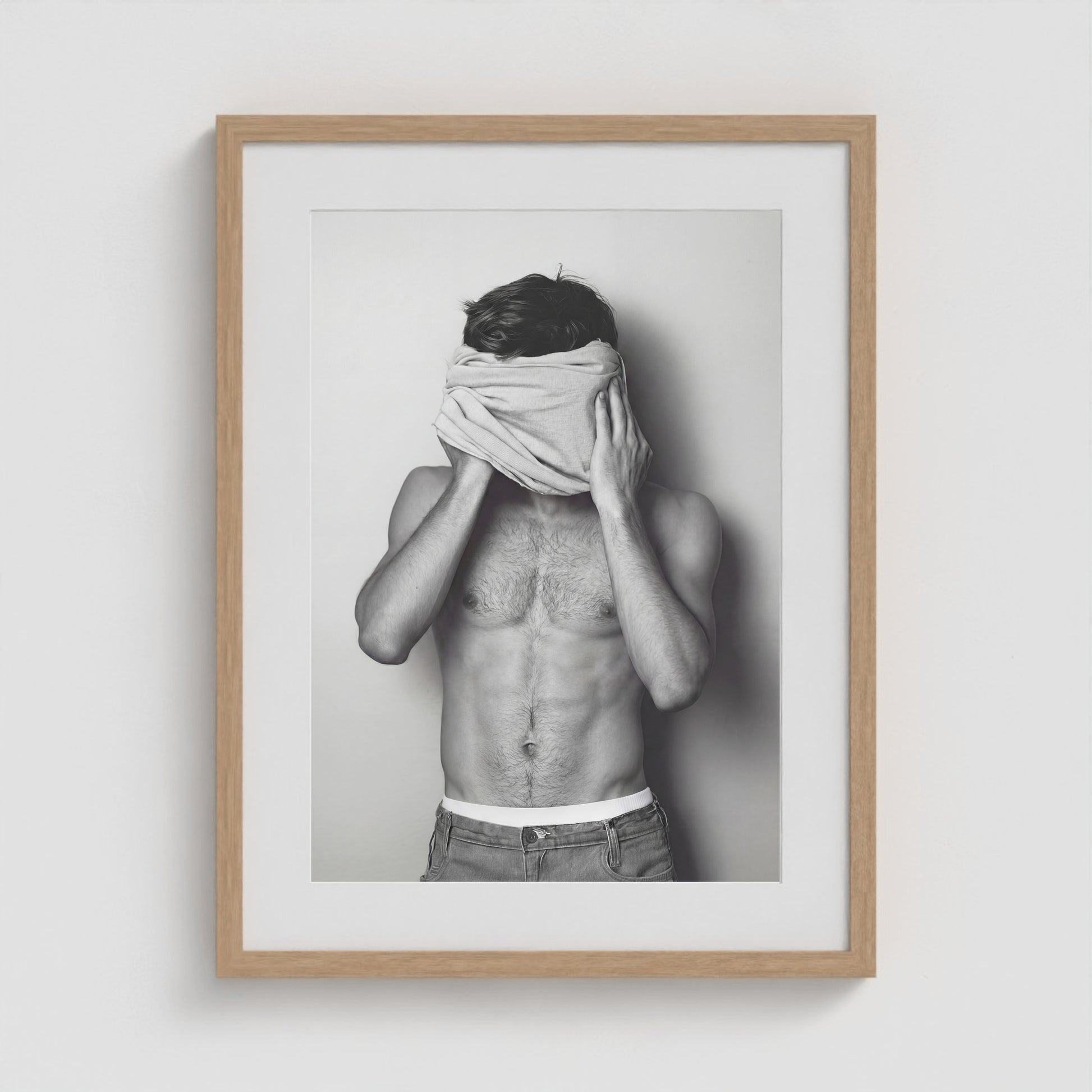 Concealed Male Portrait in Tonal Black and White 18x24 Natural Box Frame Mockup