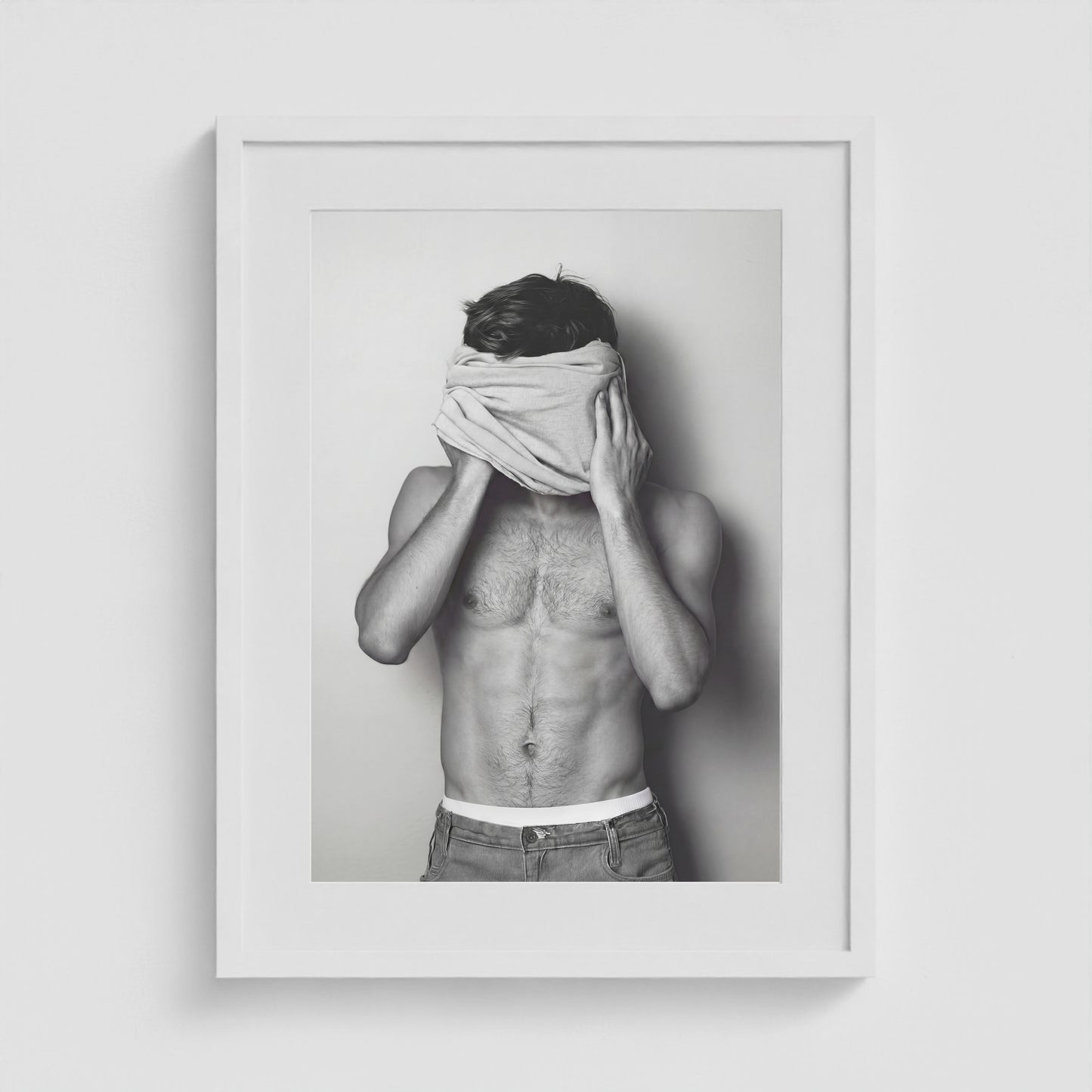 Concealed Male Portrait in Tonal Black and White 18x24 White Box Frame Mockup