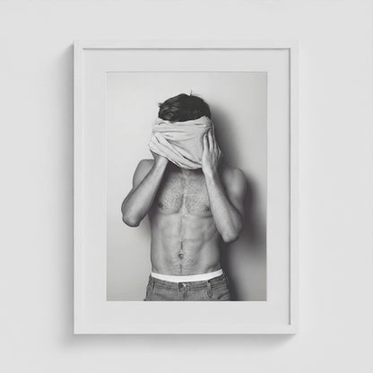 Concealed Male Portrait in Tonal Black and White 18x24 White Box Frame Mockup