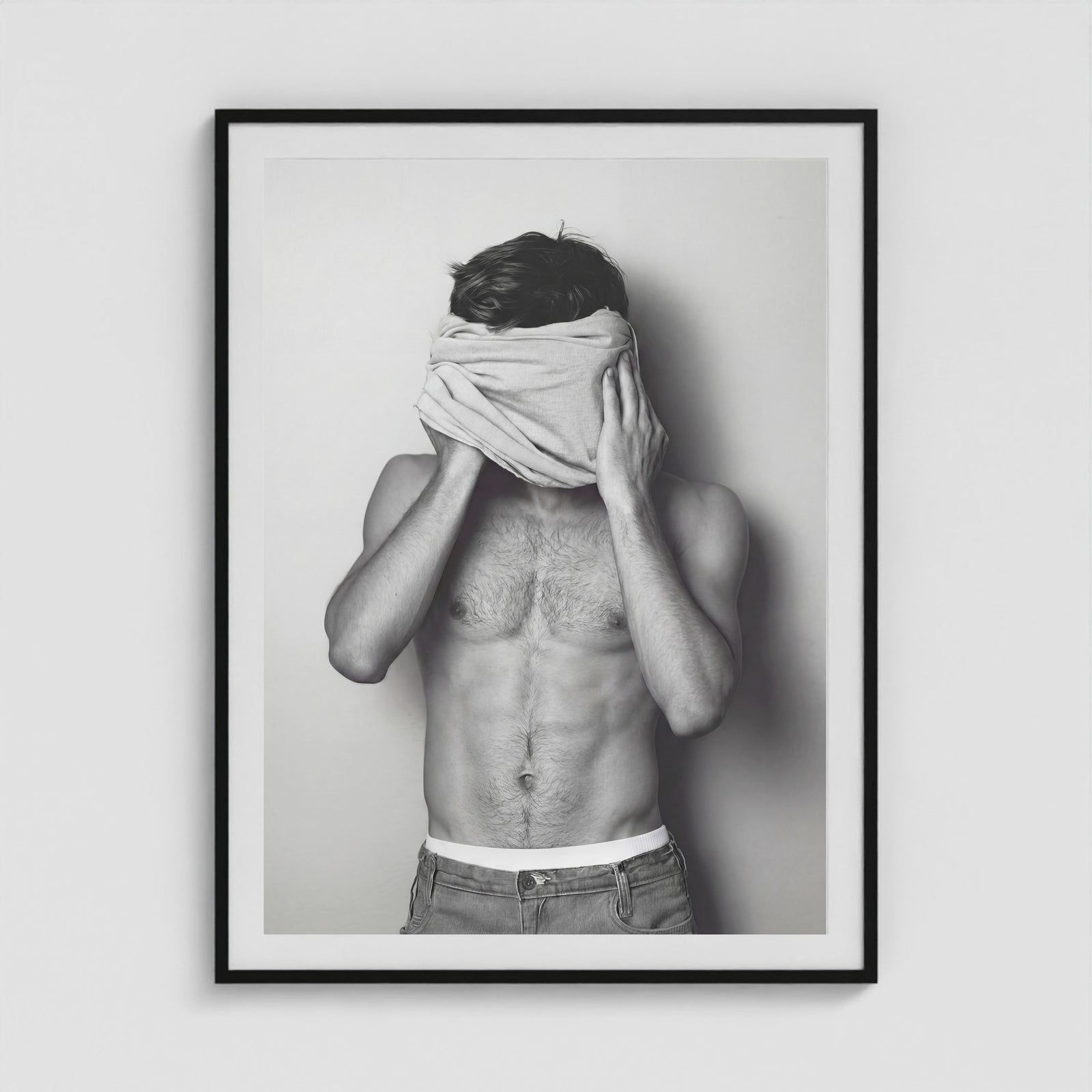 Concealed Male Portrait in Tonal Black and White 36x48 Black Box Frame Mockup