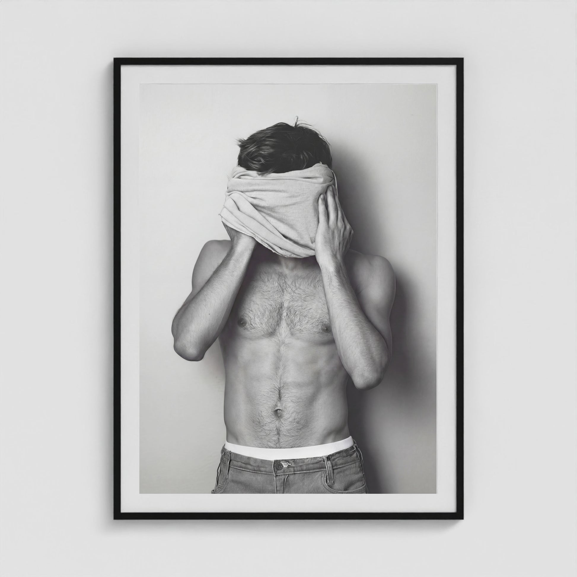 Concealed Male Portrait in Tonal Black and White 36x48 Black Box Frame Mockup
