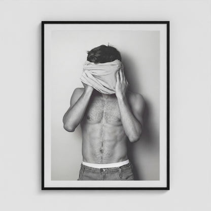 Concealed Male Portrait in Tonal Black and White 36x48 Black Box Frame Mockup