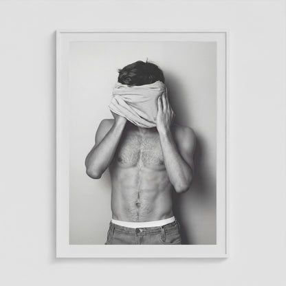 Concealed Male Portrait in Tonal Black and White 36x48 White Box Frame Mockup