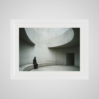 Front view of architectural fine art print in a 24x18 deep white spacer frame