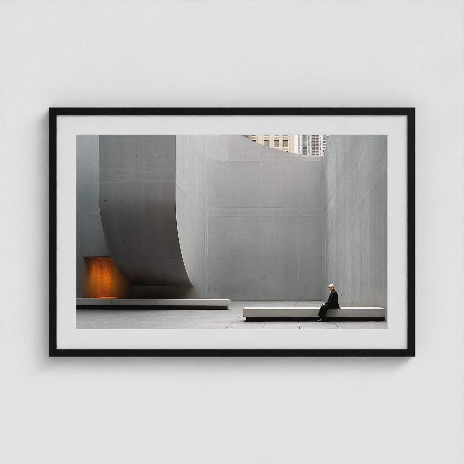 Concrete Curves 36x24 Black Landscape Box Frame