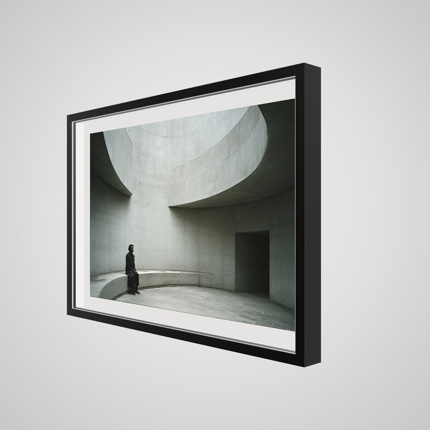 Angled view showcasing the 36x24 deep black spacer frame depth and archival art print
