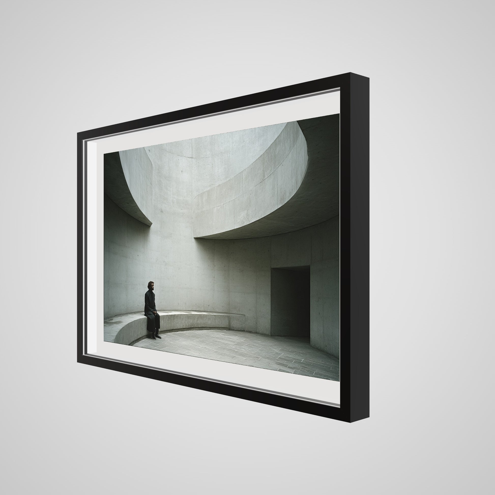 Angled view showcasing the 36x24 deep black spacer frame depth and archival art print