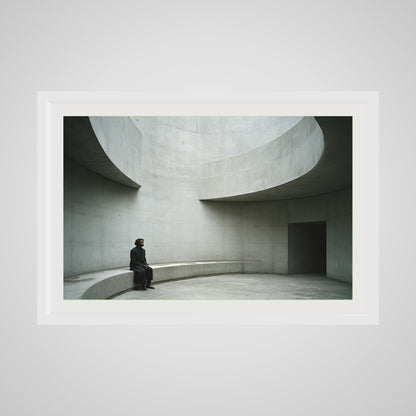 Front view of architectural print featuring concrete arches in a 36x24 deep white spacer frame