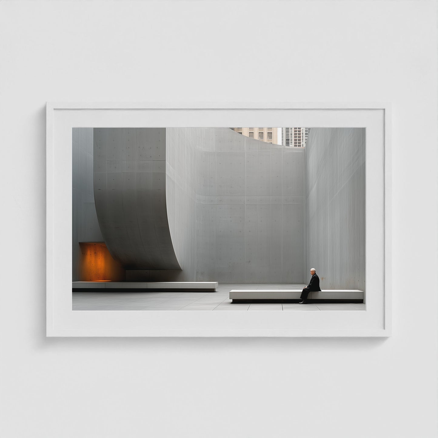 Concrete Curves 36x24 White Landscape Box Frame