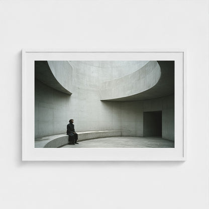 Minimalist concrete curves print in a 36x24 white landscape frame, styled on a neutral plaster wall