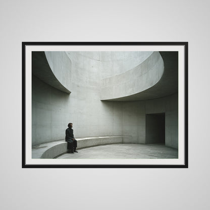 Front view of large concrete curves artwork in a 48x36 deep black spacer frame