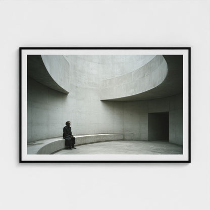 Grand scale 60x40 black framed minimalist concrete print displayed in a luxury modern interior