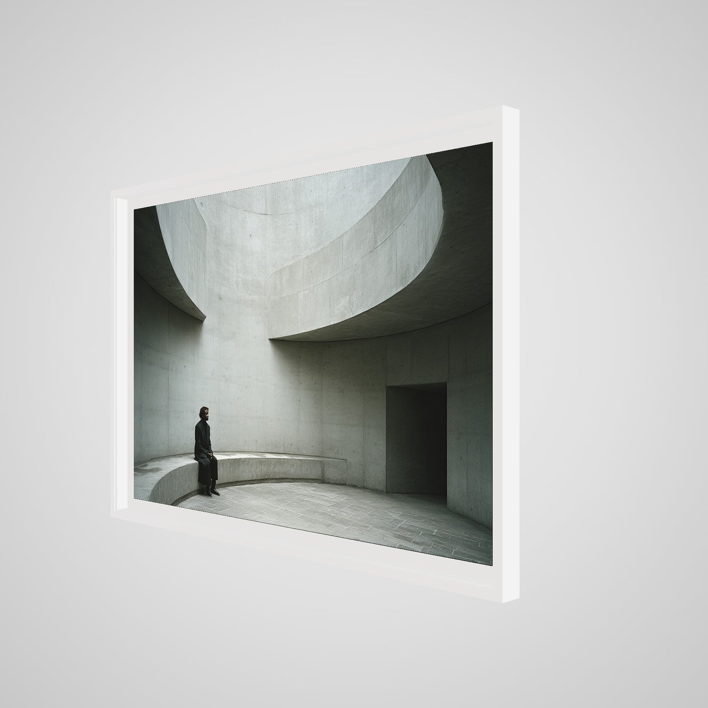 Angled profile of majestic 60x40 white deep spacer frame with modern minimalist artwork