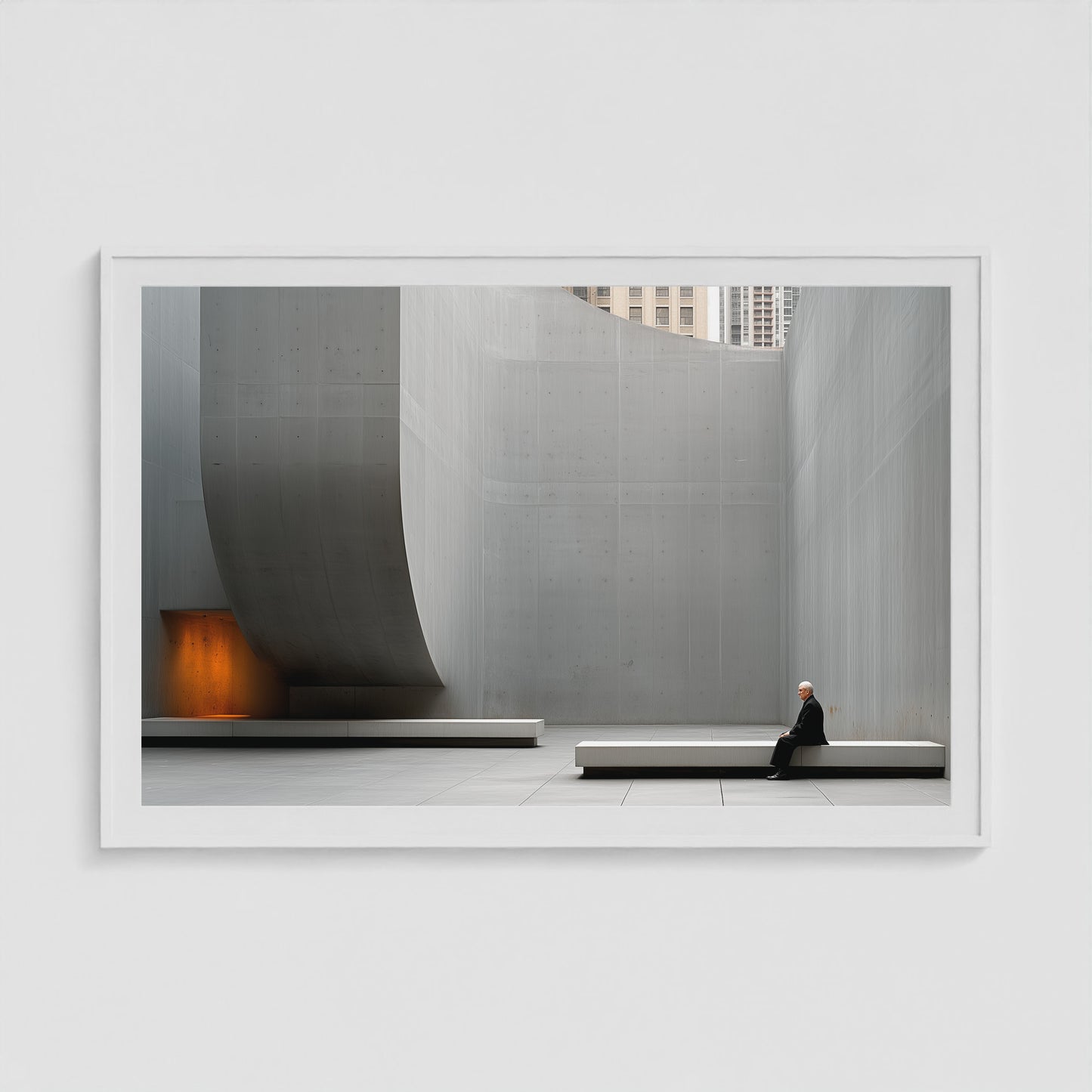 Concrete Curves 60x40 White Landscape Box Frame