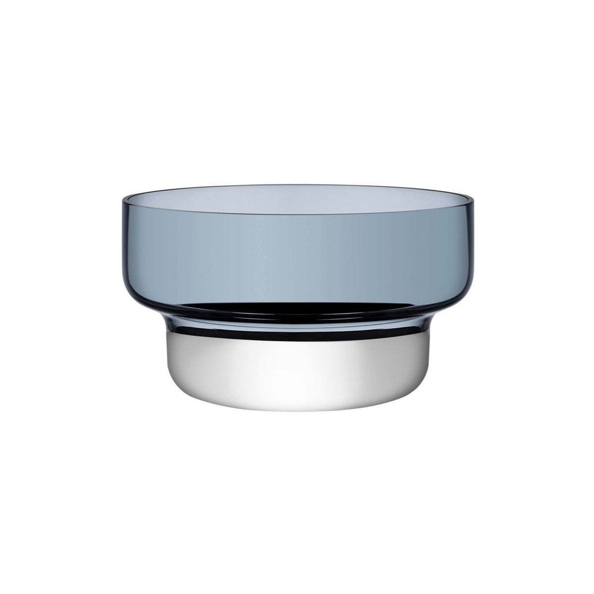 NUDE Glass Contour Bowl in Steel Blue, showcasing its fluid crystalline silhouette and elegant low profile.